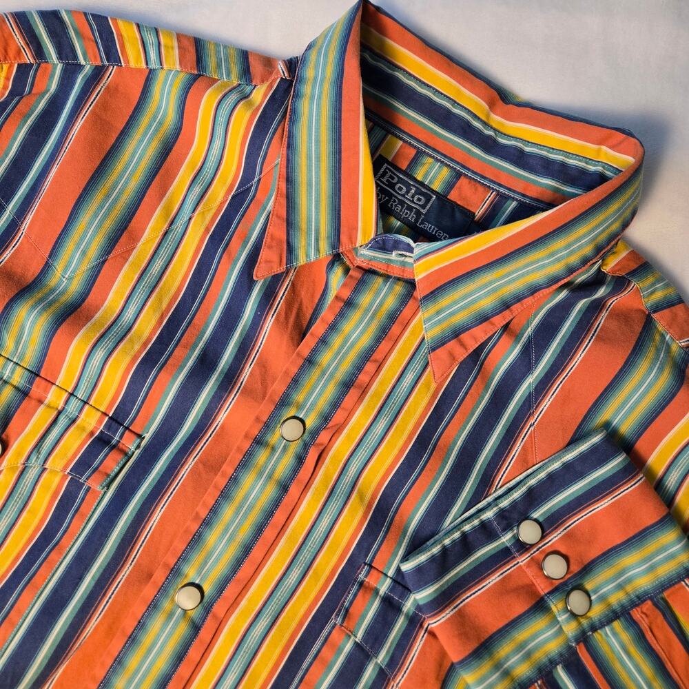 Vintage Polo Ralph Lauren Western Pearl Snap Shirt – Men’s L Multicolor Stripe